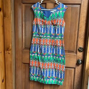 Boden Blue Green Orange Patterned Sheath Dress